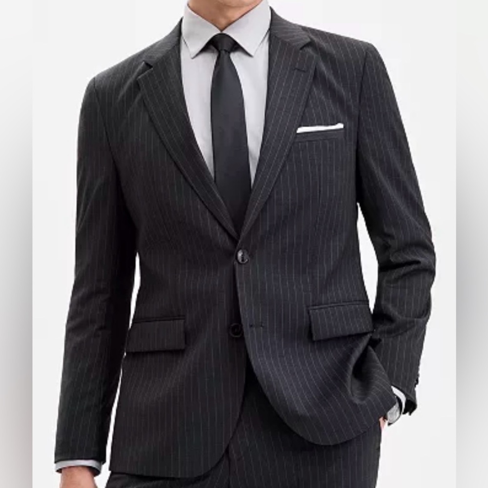 Hugo Boss Dark Navy and Gray Pinstripe Suit